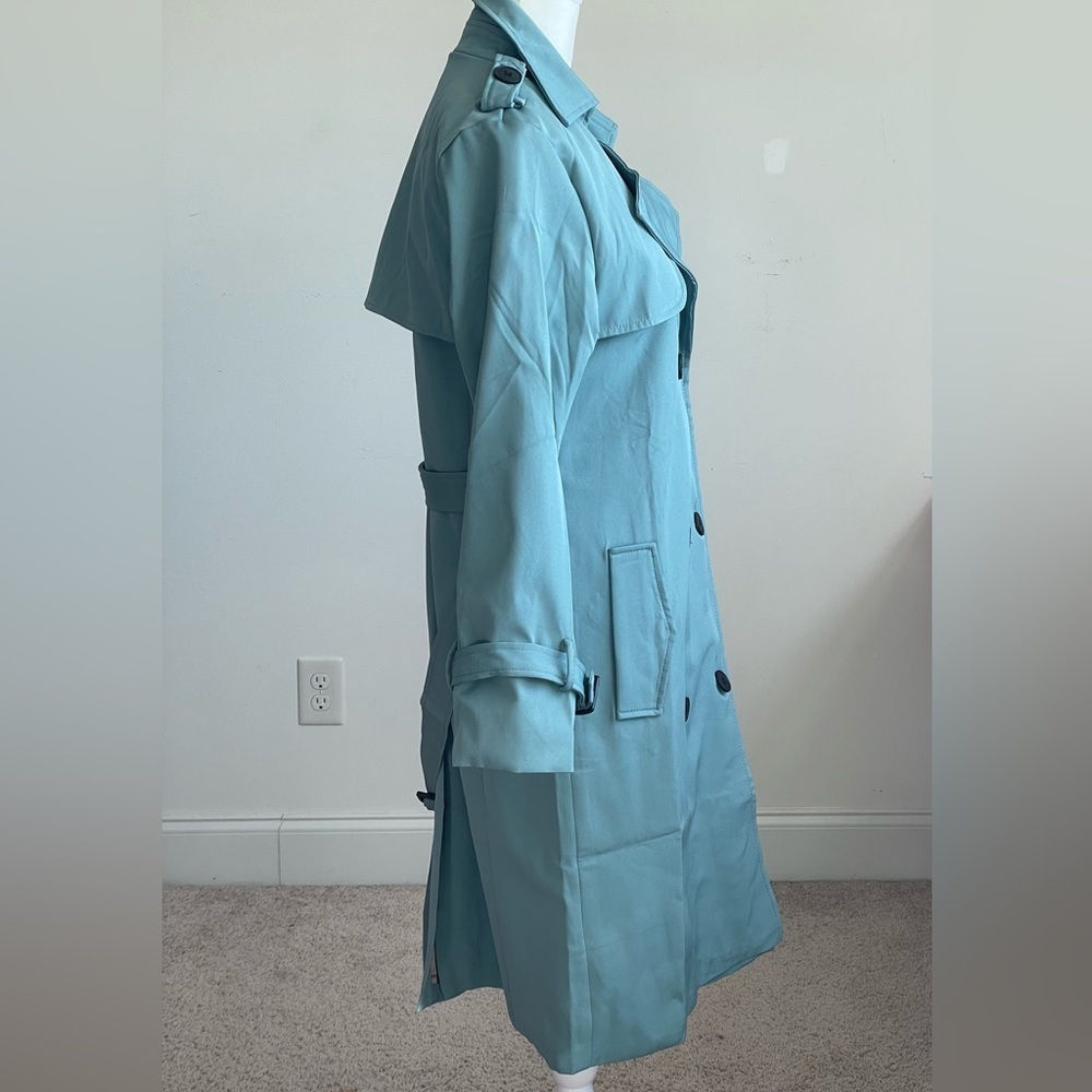 Women's Double-Breasted Trench Coat - Blue Size Medium - Picture 2 of 7